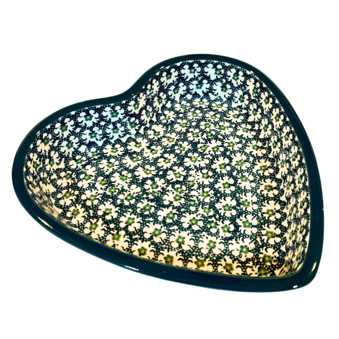 kalich polish pottery unikat heart bowl pink ruffle 755 - Polish